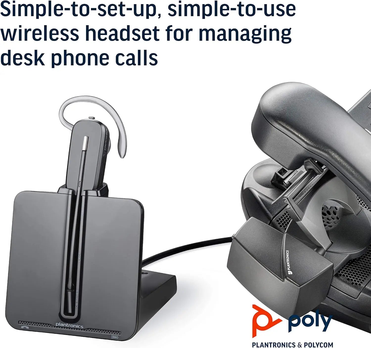 Wireless DECT Headset with Noise Canceling Microphone, Single Ear Convertible Design for Desk Phones, Up to 7 Hours Talk Time