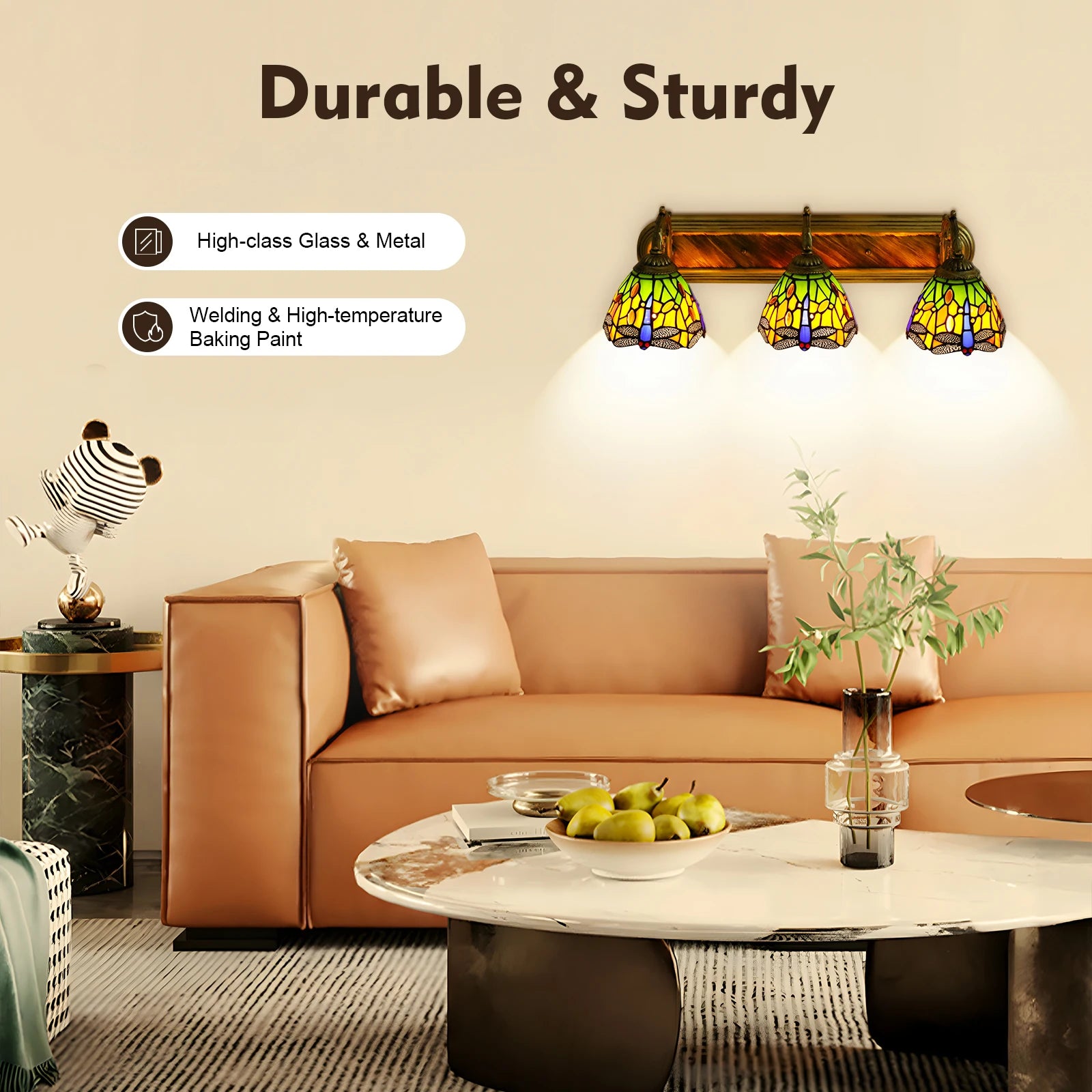 3-light Dragonfly Patterns Wall Lamp with 3 Standard E27 Lamp Holders and Colorful Glass Lampshades for Living Rooms, Cafes