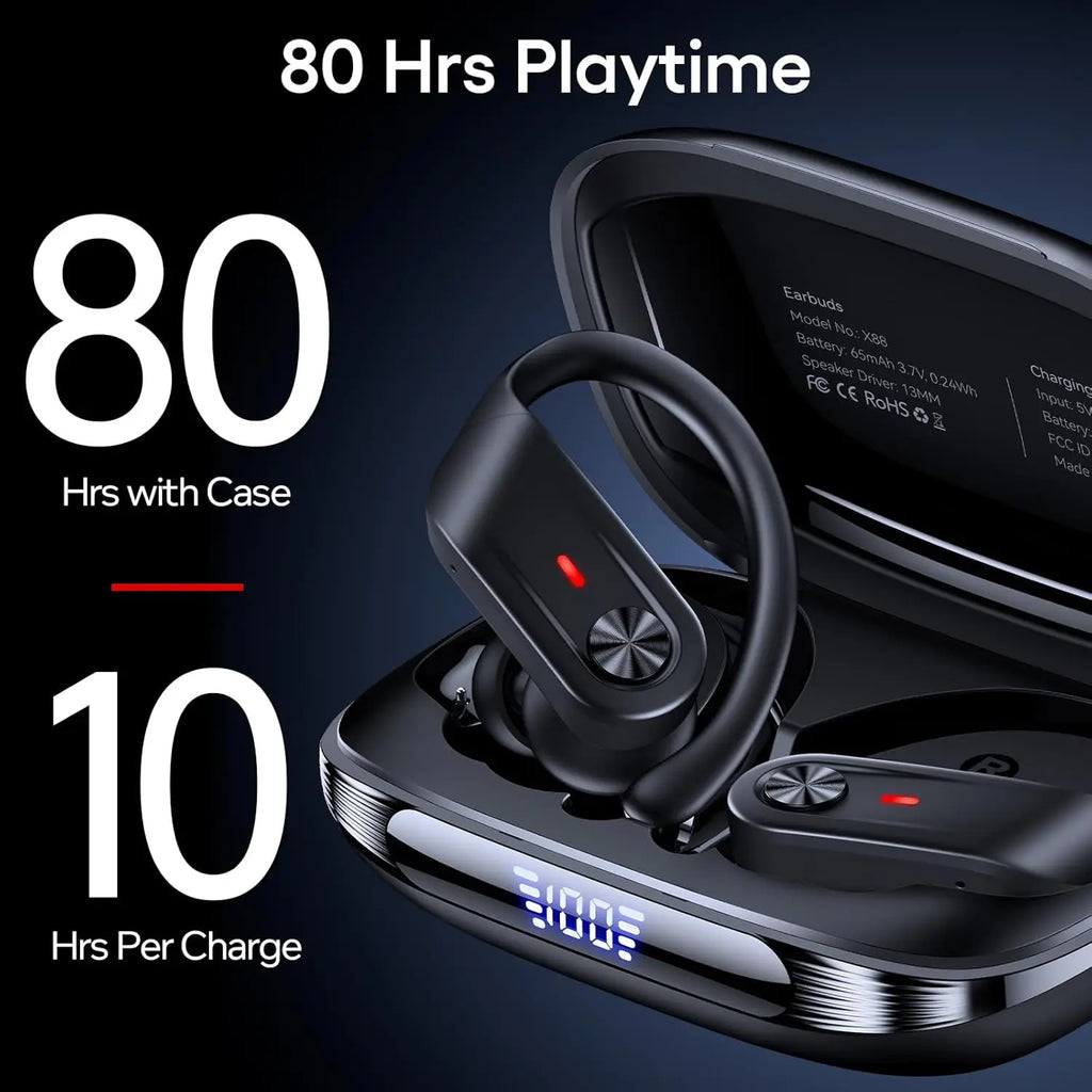 Hybrid ANC Wireless Earbuds with 80H Playtime, Hi-Res Audio, Transparency Mode, IPX7 Waterproof for Sports Travel