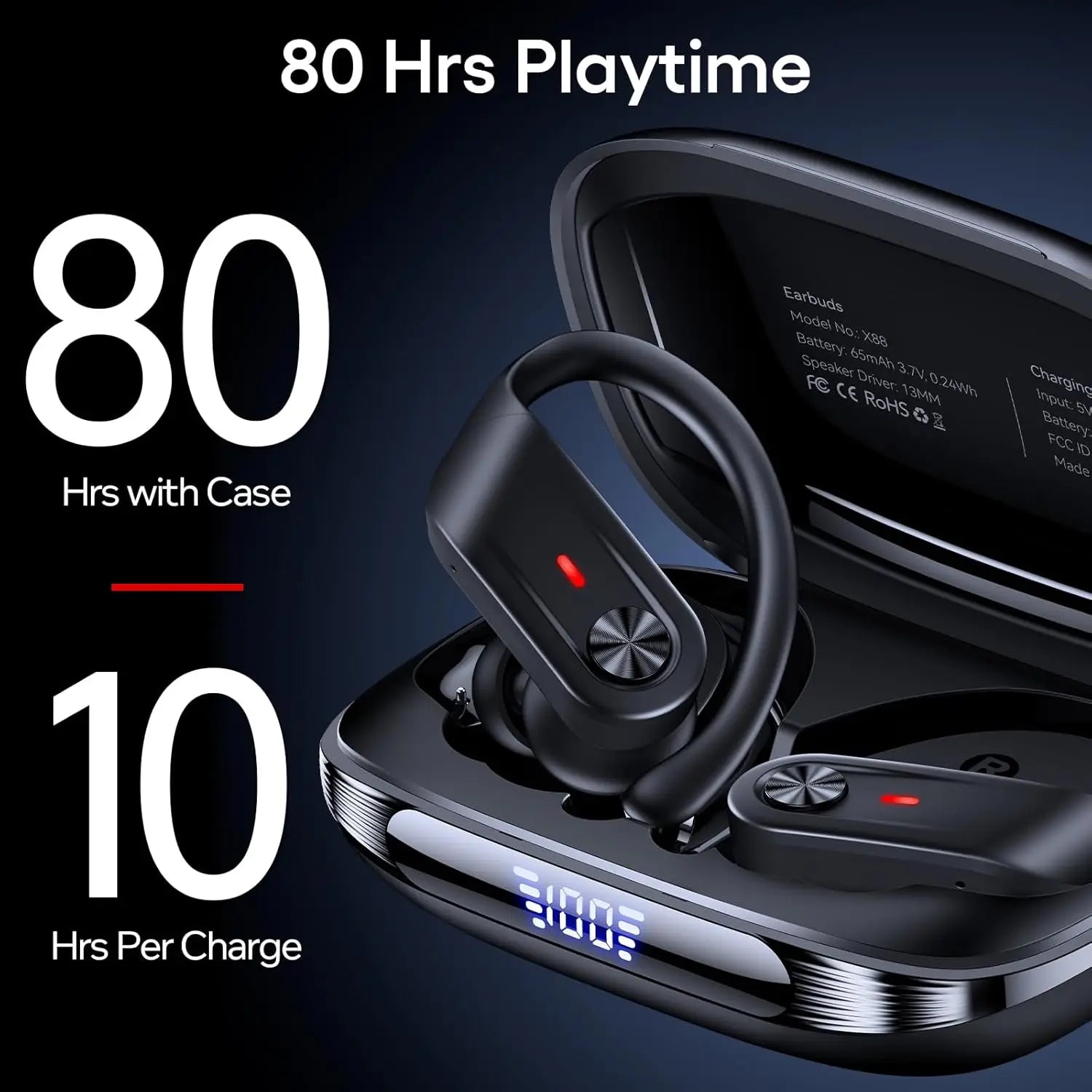Hybrid ANC Wireless Earbuds with 80H Playtime, Hi-Res Audio, Transparency Mode, IPX7 Waterproof for Sports Travel