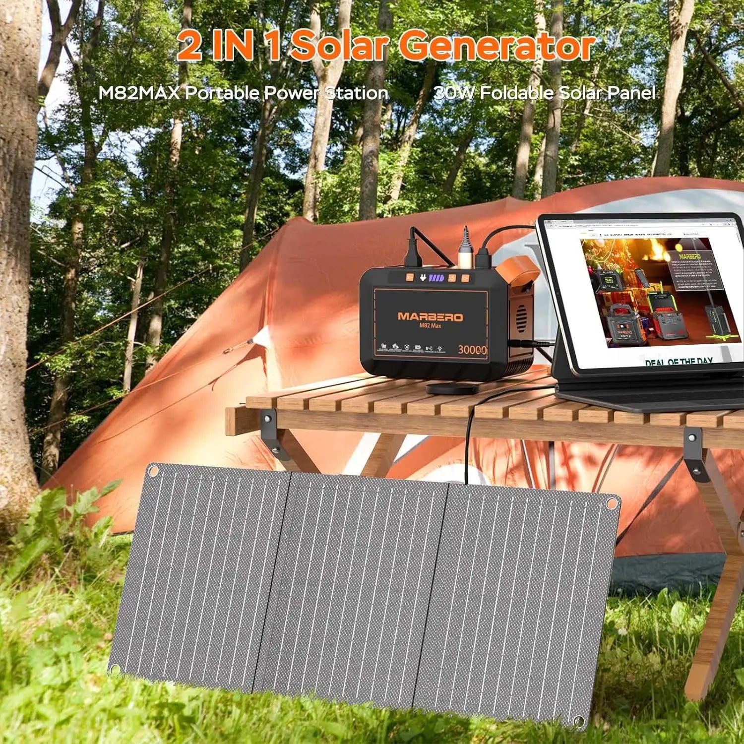 111Wh Portable Solar Generator with 30W Panel & AC Outlet, Ideal for Camping, Outdoor Adventures, and Emergency Power