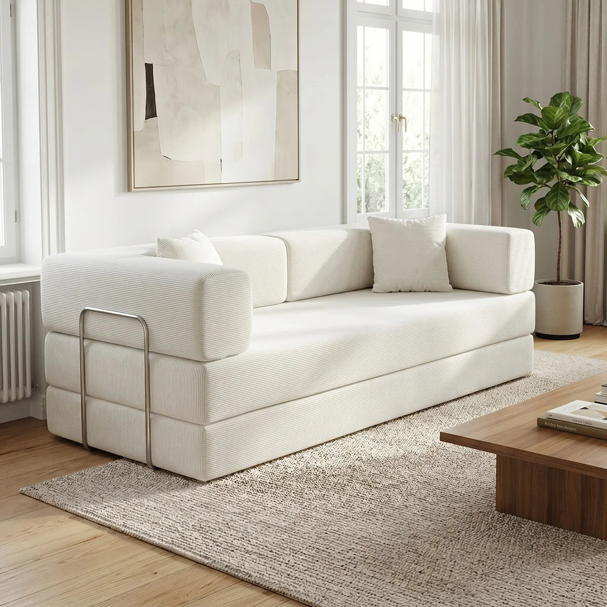 Queen Size Futon Sofa Bed 79' Convertible Couch 4-in-1 Folding Corduroy Boneless Sleeper Loveseat for Living Room