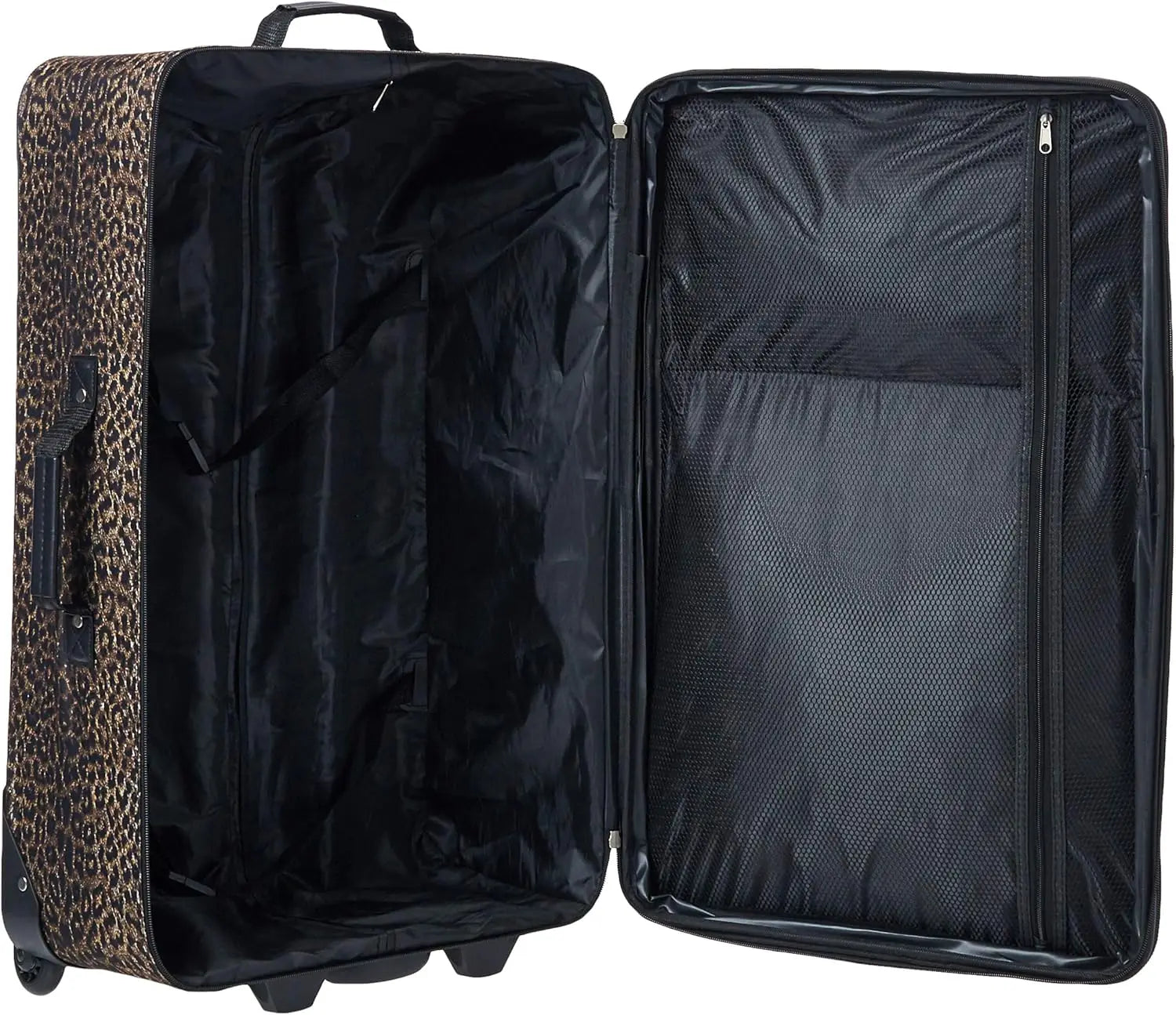 Leopard Print 4-Piece Softside Luggage Set with Aluminum Handle, Sizes 14/19/24/28 Inches for Travel