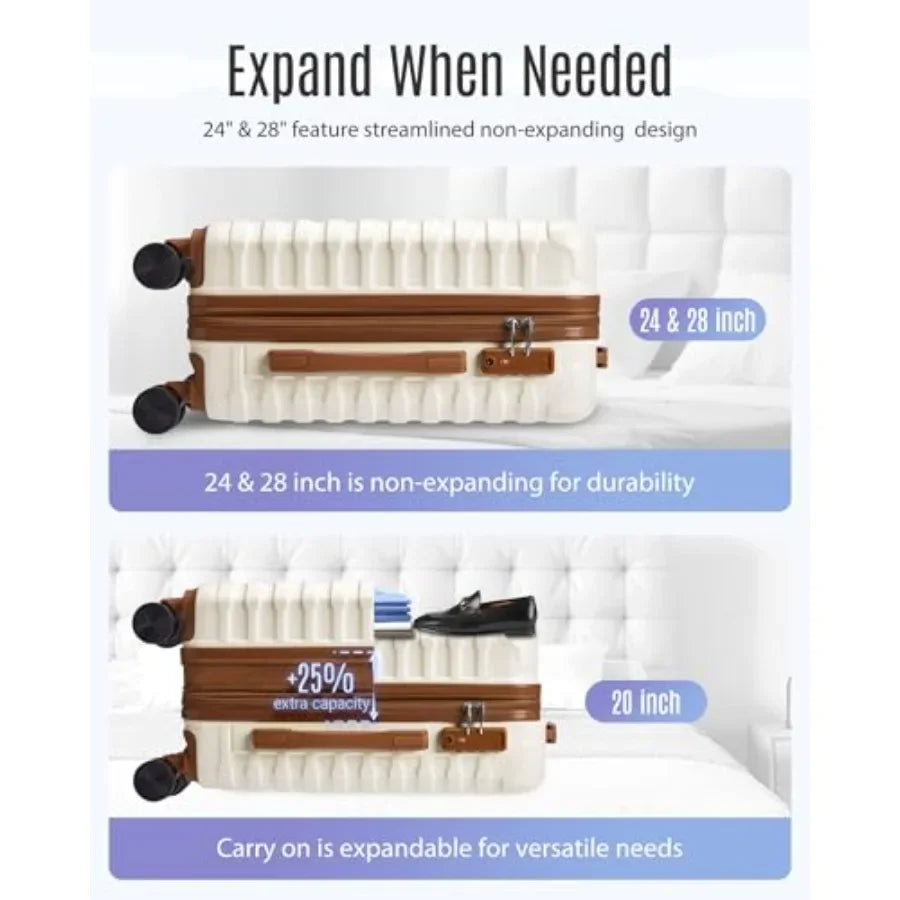LIGHT FLIGHT 3 Piece Hardside Luggage Set with Spinner Wheels Lightweight White Suitcases for Checked Travel 20/24/28 Inch TSA