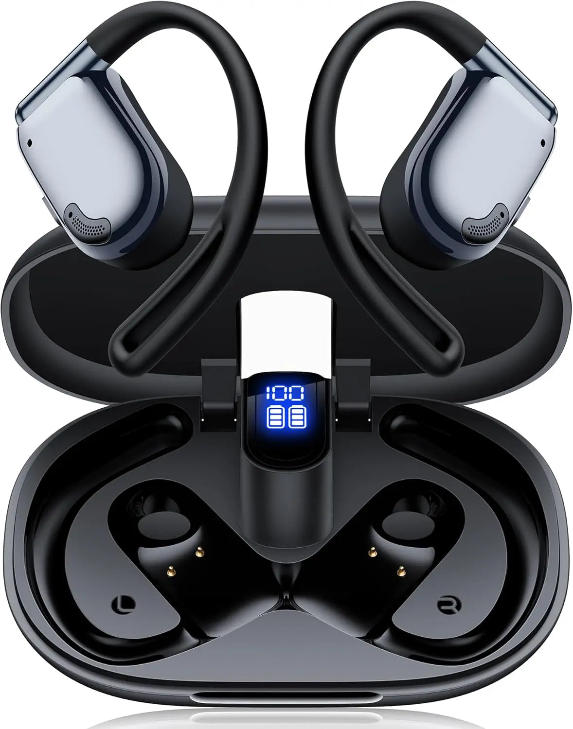 AI Translator Earbuds Real-Time 164 Languages Bluetooth LED Display for Travel Business Learning Black