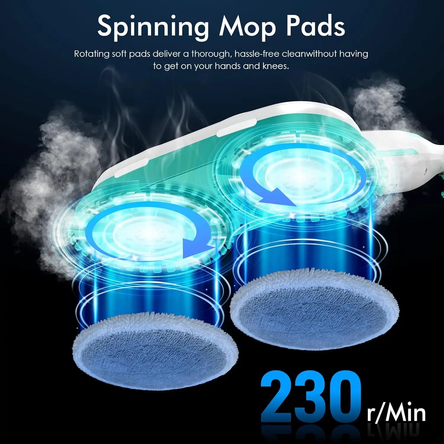 Rotating Steam Mop with LED Lights, 6 Pads, Swivel Head for Hard Floors - Efficient Cleaner