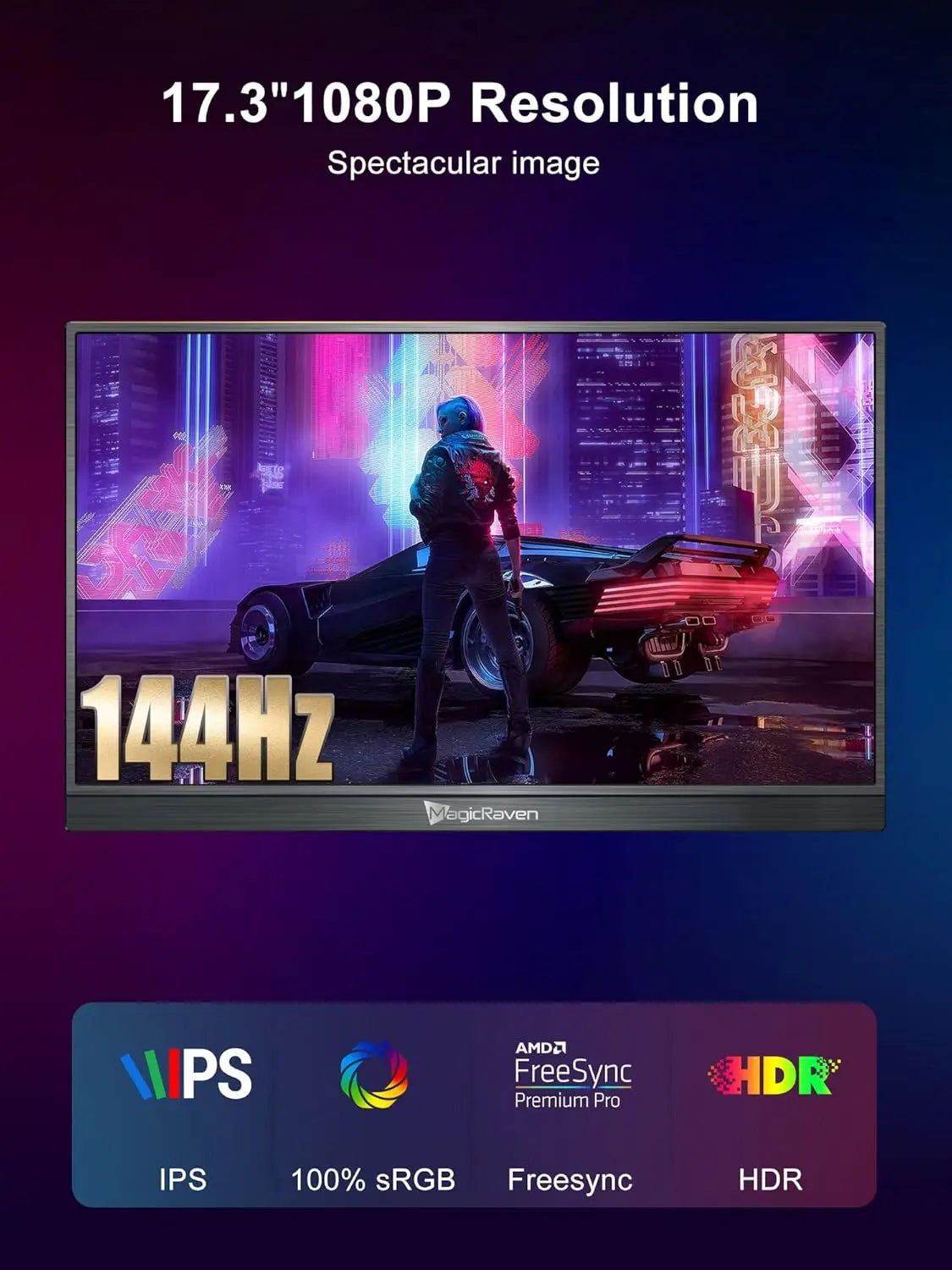 17.3" 1080P Portable Gaming Monitor, 144Hz USB-C HDMI Laptop Screen Extender with Speakers, for PS5/Xbox/Switch, Travel & Home Office