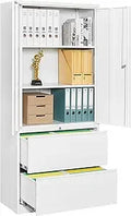 White 2-Drawer Locking Lateral File Cabinet with Shelf, 71 Storage Cabinet for Secure Metal Filing