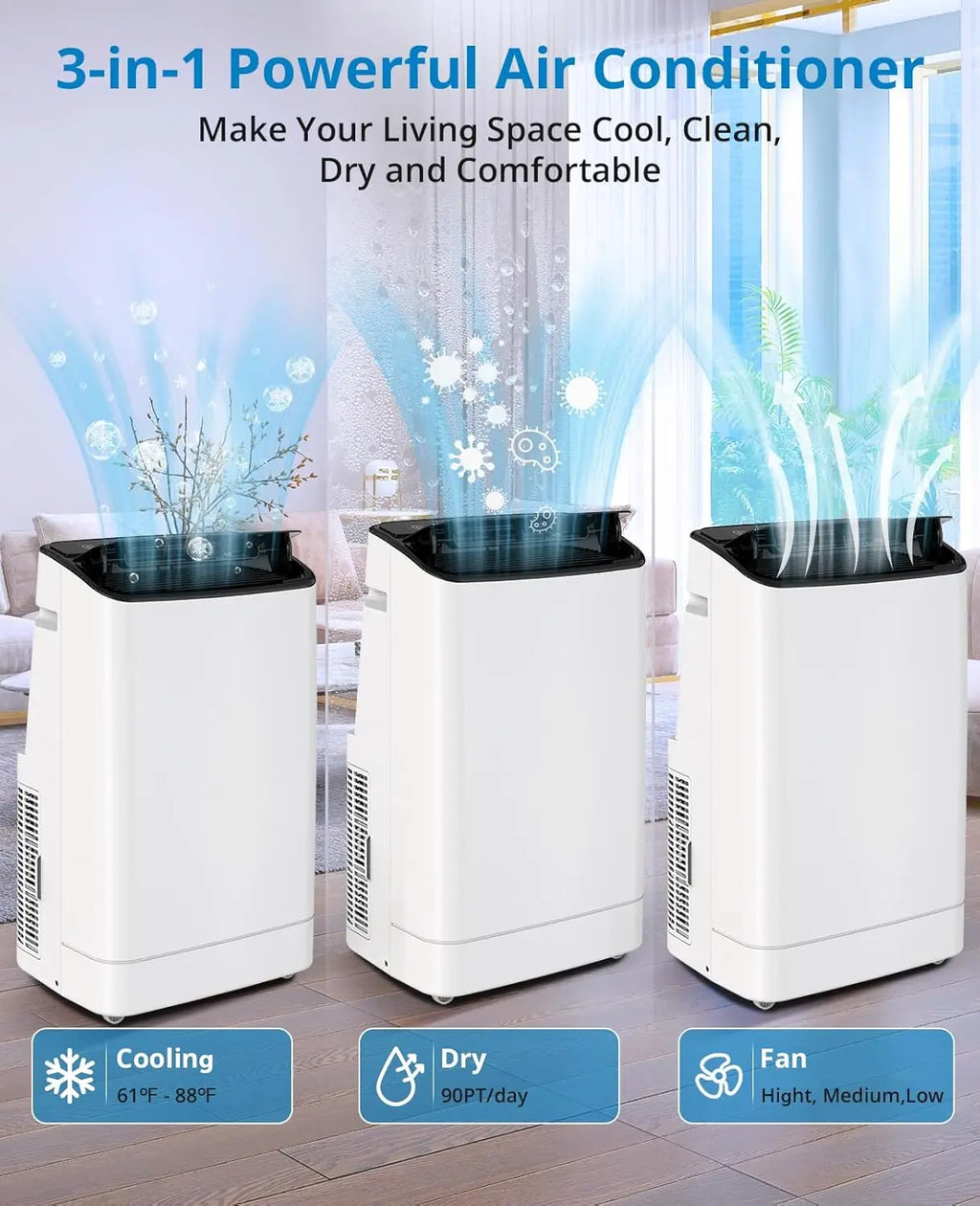 14000 BTU Portable Air Conditioner for 750 Sq Ft 3-In-1 AC Unit with Cooling/Dehumidifier/Fan Modes, Remote Control, 24H Timer &