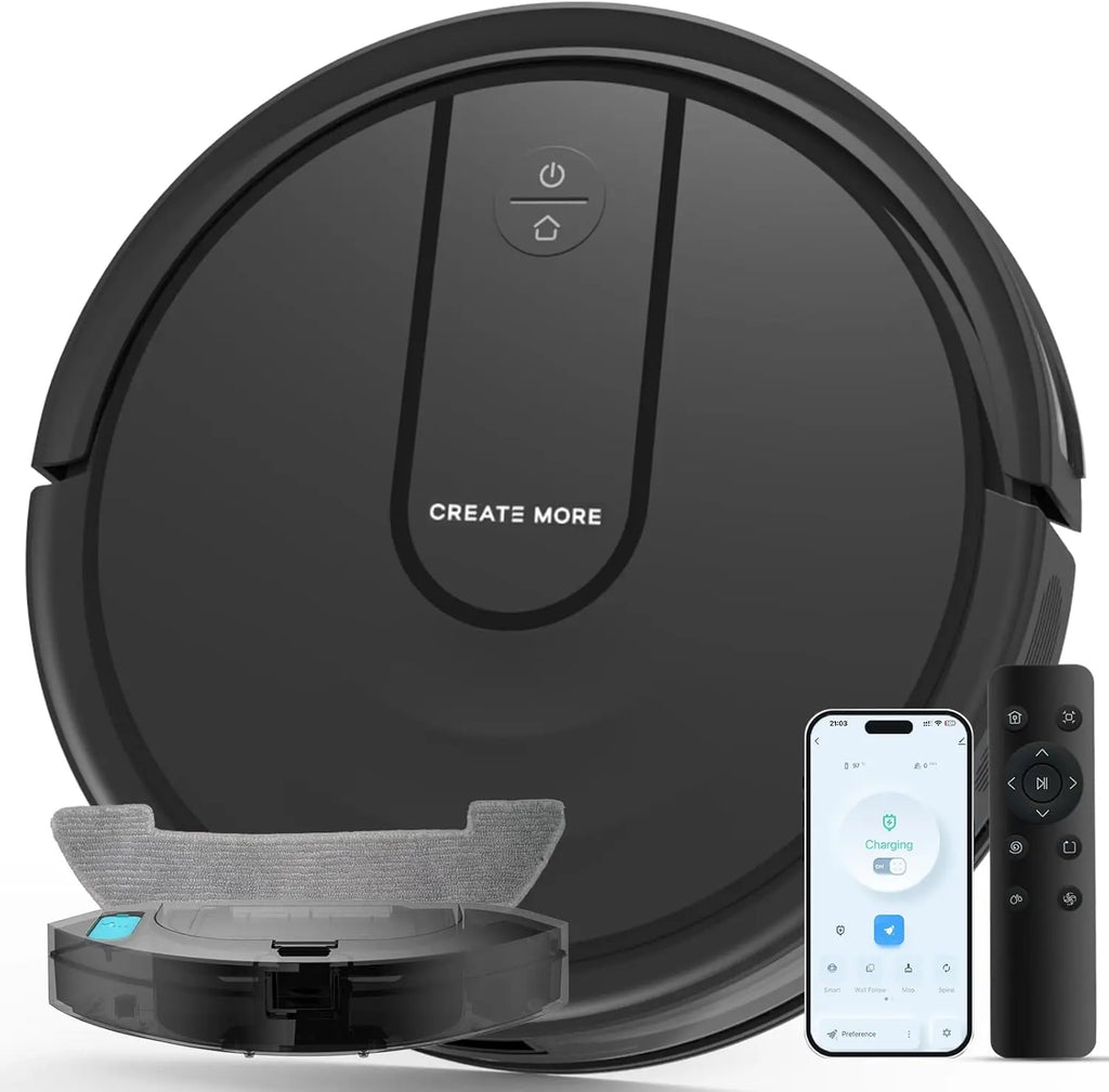 Robot Vacuum and Mop with 5000Pa Suction, Wi-Fi/App Control, Ultra Slim Design for Pet Hair and Hard Floors