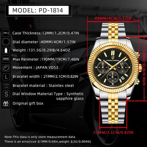 2025 New PAGANI DESIGN Men's Sports Quartz Watches Top VD53 Sapphire Stainless Steel 5Bar Waterproof Clock Chronograph