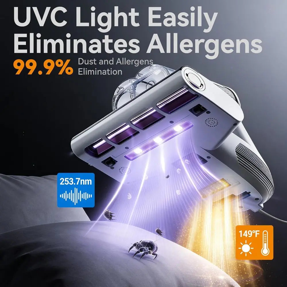 Powerful 500W Corded Vacuum with 18KPa Suction, Dust Sensor, 149° Heat & UV-C, HEPA Filter for Deep Cleaning Beds and Carpets