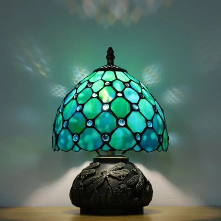 Tiffany Style Small Table Lamp for Bedroom3 Color-temperatures Stained Glass Night Light Antique Nightstand Bedside Lamps Livin