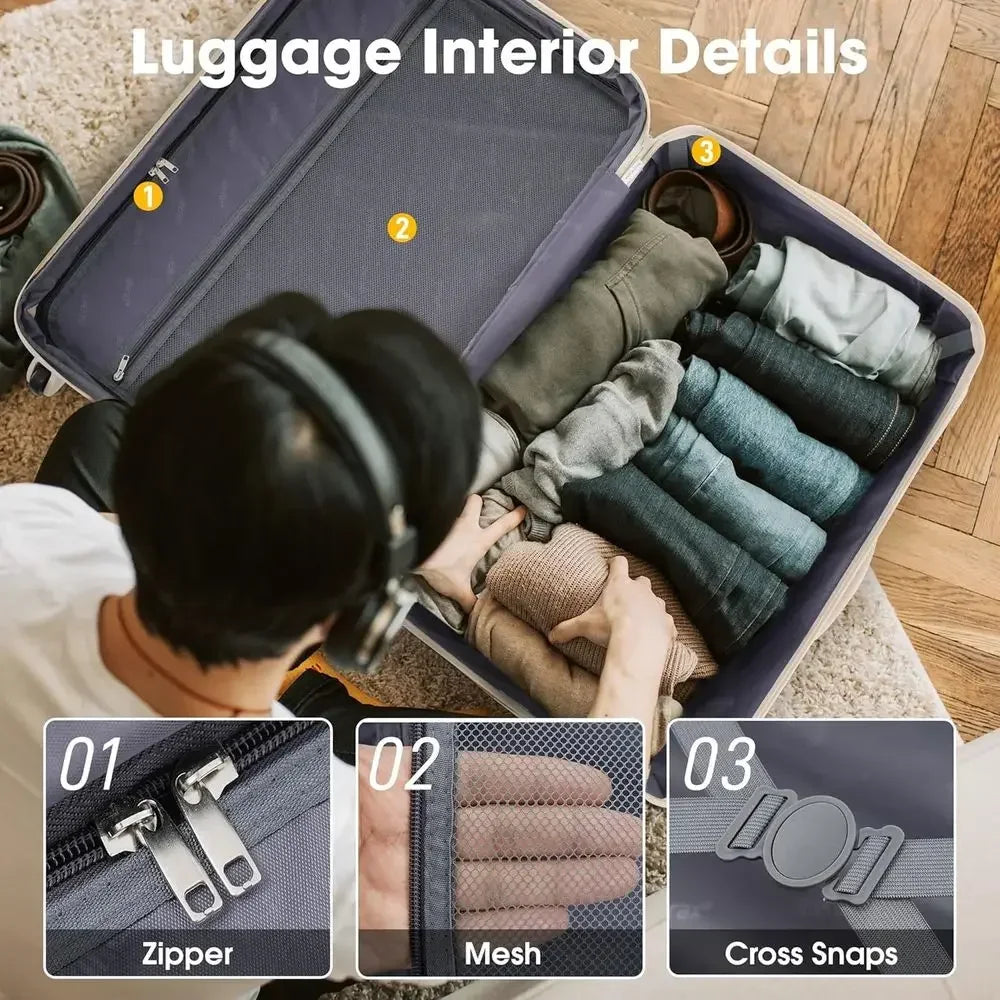 13 Piece Luggage Set with Spinner Wheels, TSA Lock, Expandable Hard Cases in Light Pink, Sizes 16-28 Inches