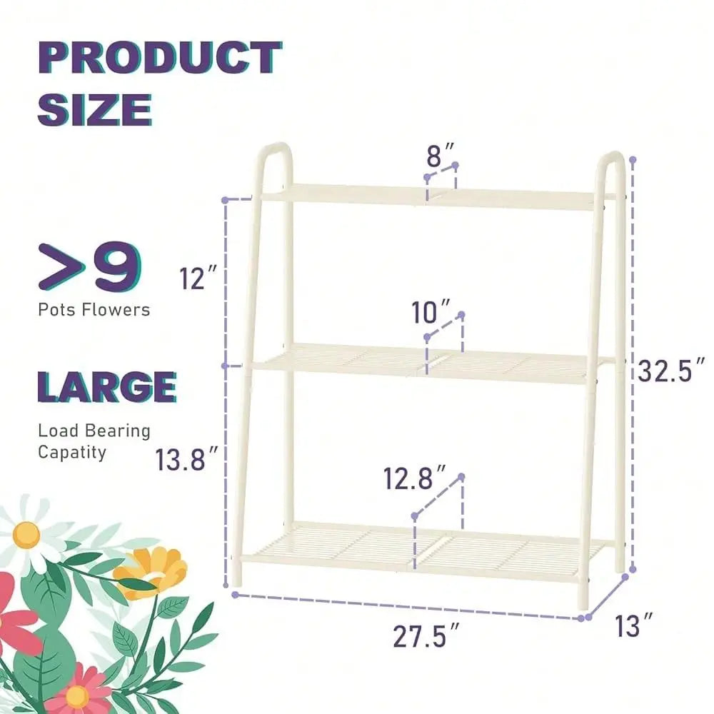 Corner Plant Stand, Metal Black Flower Pot Rack, Indoor Outdoor Heavy Duty Shel F Cream, 3 Tier