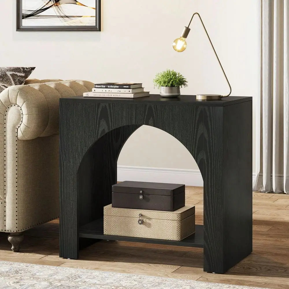 Farmhouse End Side Table, Large Sofa Side Table With HeavyDuty Wooden Pedestal For Living Room, Bedside Nightstand With Storage