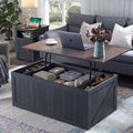 48 Large Coffee Table with Sliding Barn Door, Rustic Wood Design, Double Storage Spaces, Gray Living Room Furniture