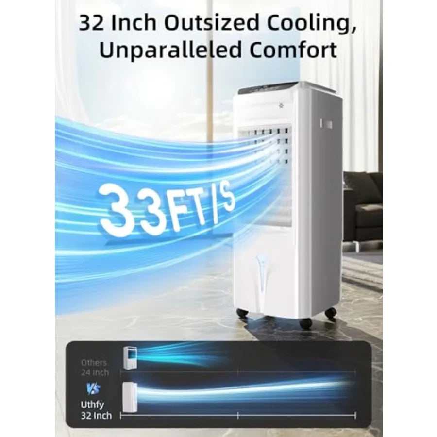 32 Evaporative Air Cooler with 4 Ice Packs 4 Modes 3 Speeds White Portable Air Conditioner for Bedroom Office 4.2 Gal Water Tan