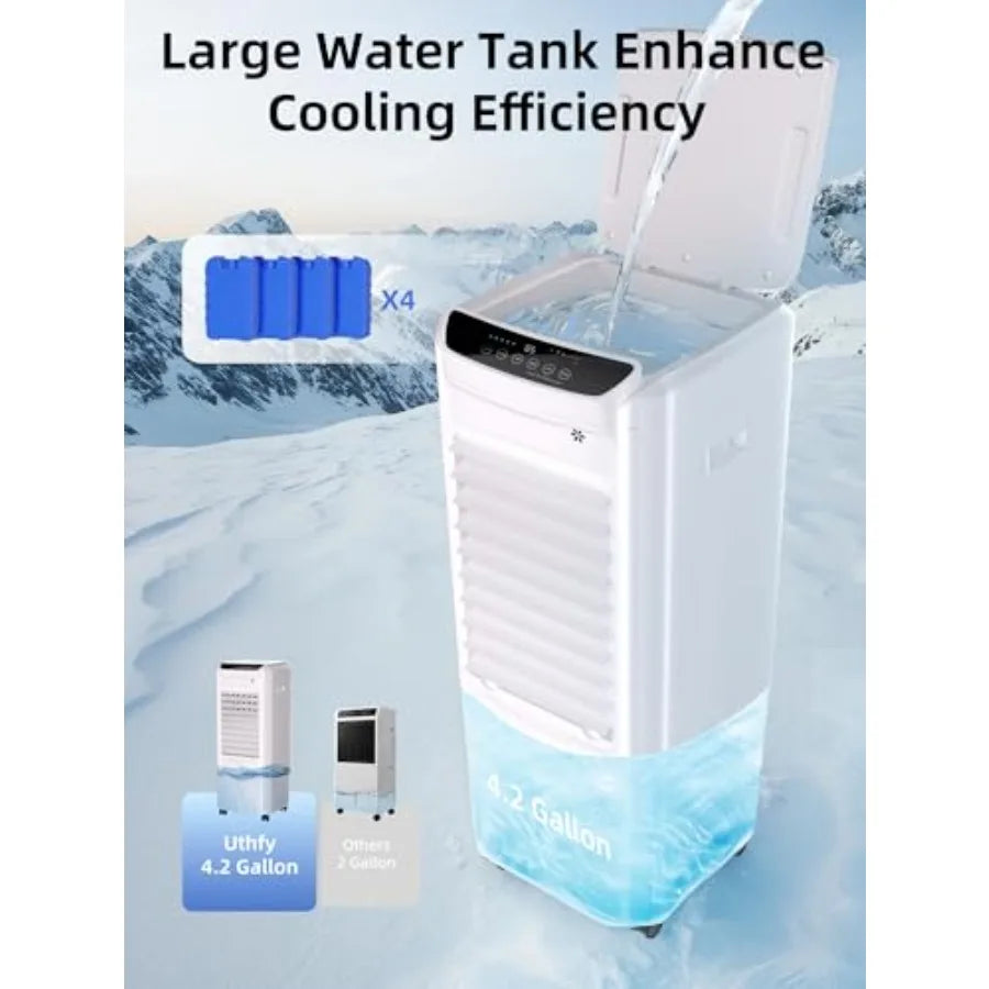 32 Evaporative Air Cooler with 4 Ice Packs 4 Modes 3 Speeds White Portable Air Conditioner for Bedroom Office 4.2 Gal Water Tan