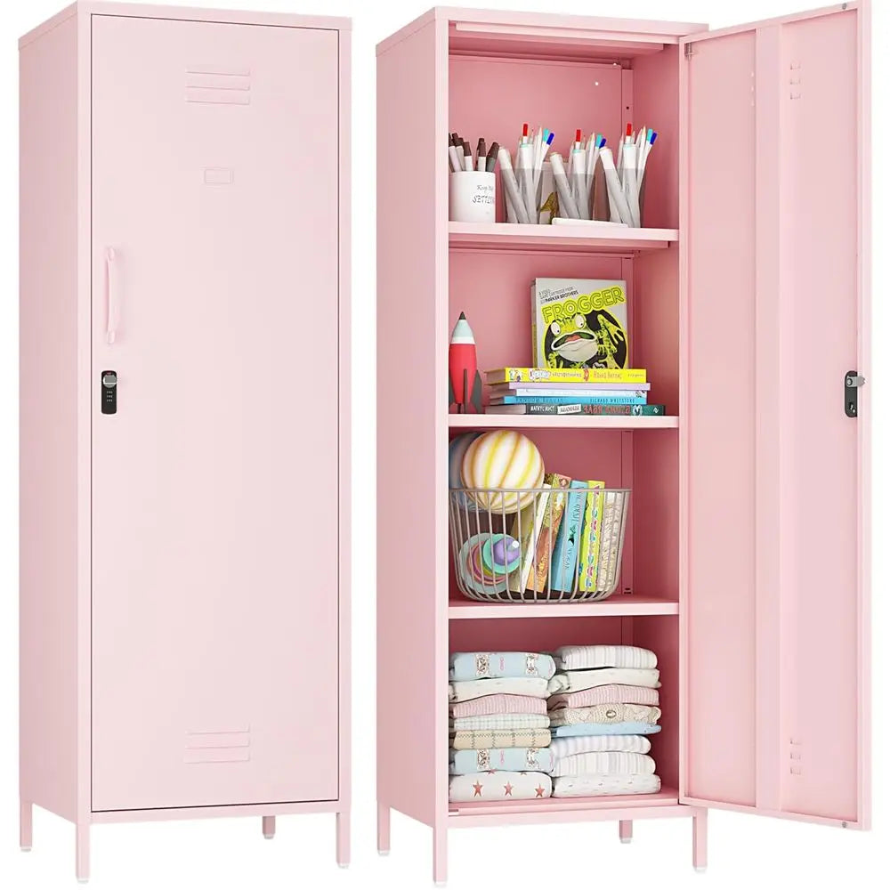 3-Shelf Steel Locker Cabinet, 59.06 Tall for Home, School, Office (Pink)