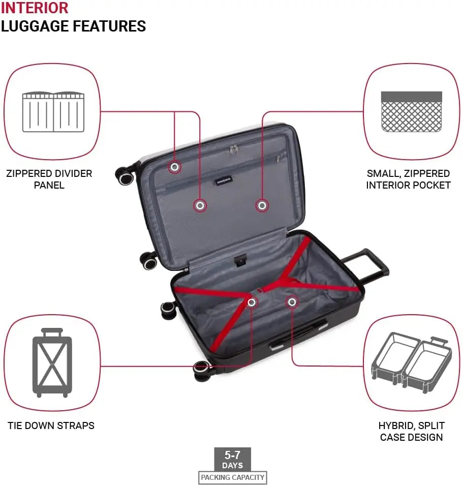 Expandable Hardside Spinner Luggage, Black/White Checked-Large 28-Inch, Durable Travel Suitcase for Easy Mobility