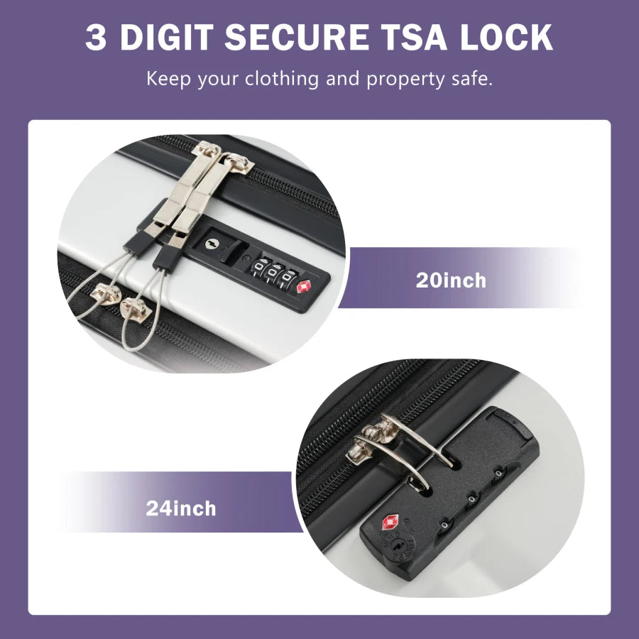 Front Opening Luggage Set 3 Piece: Hardside Carry-on Suitcase with USB Port, Expandable Spinner Wheels, TSA Lock, ABS/PC Materi