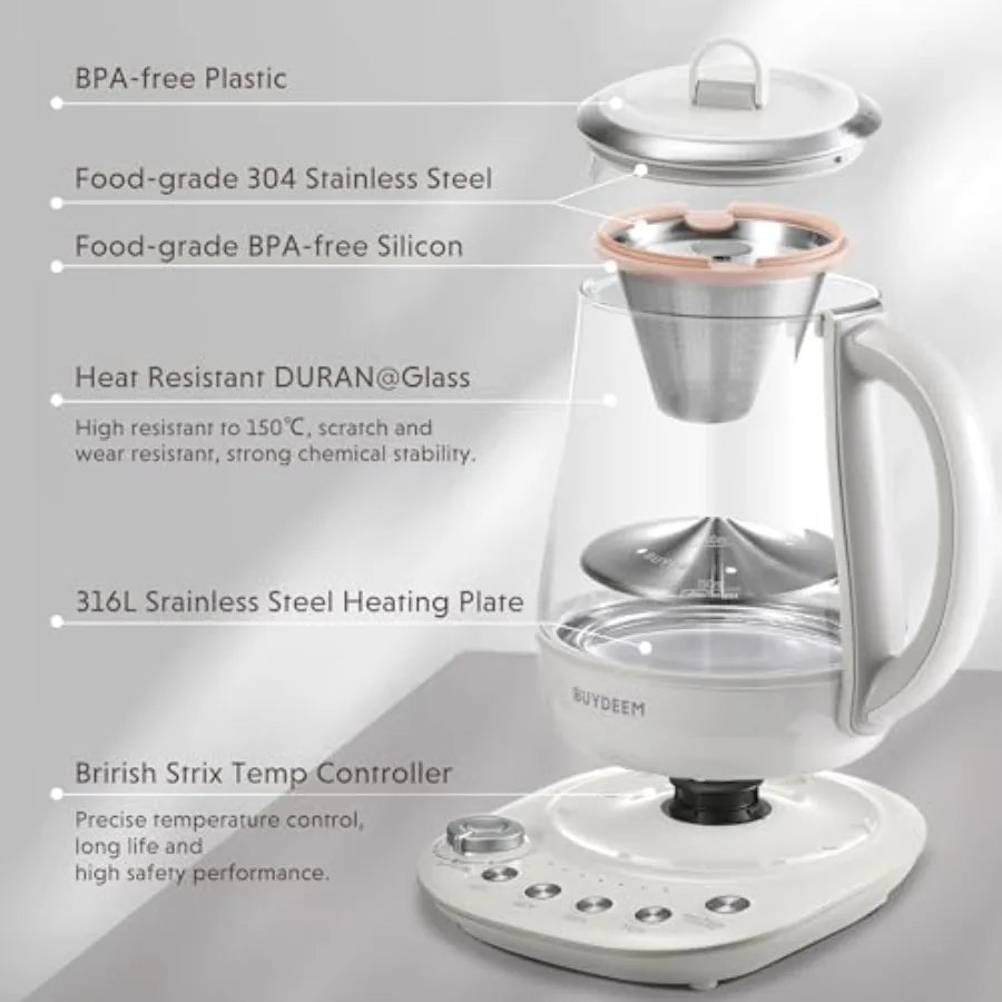 Electric Tea Maker K156 for Coffee and Tea 6 Brew Strengths 4 Temperature Settings Boil Dry Protection 2-Hour Auto Keep Warm Oa