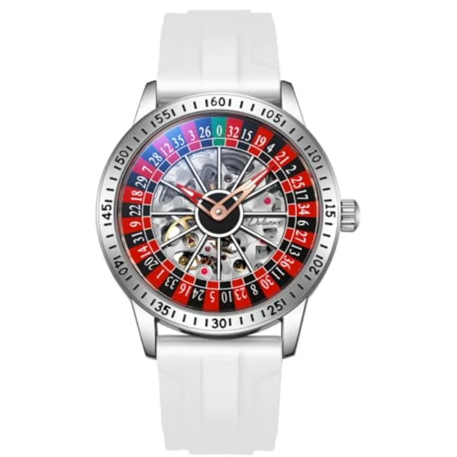 Men's Watch Automatic Hollow Mechanical Roulette Wheel Design 30M Waterproof Casual Fashion Wristwatches for Men