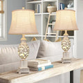 Set of 2 Table Lamps, 28" Tall Bedside Lamps with Nightlight, Rustic Farmhouse Nightstand Lamps with Linen Shades for Living