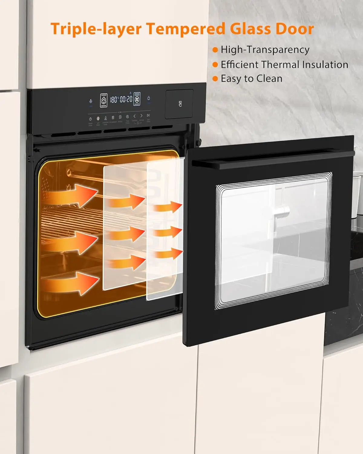 24Inch 70L Built-in Steam Oven, 240V 3000W Touch Control Air Fry Function 108 Smart Menus Wall Oven for Kitchen Baking Roasting