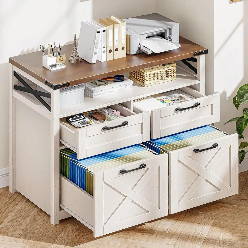 Open Storage Shelving Cabinet for A4 Documents, Home Office Organizer, Printer Stand - White