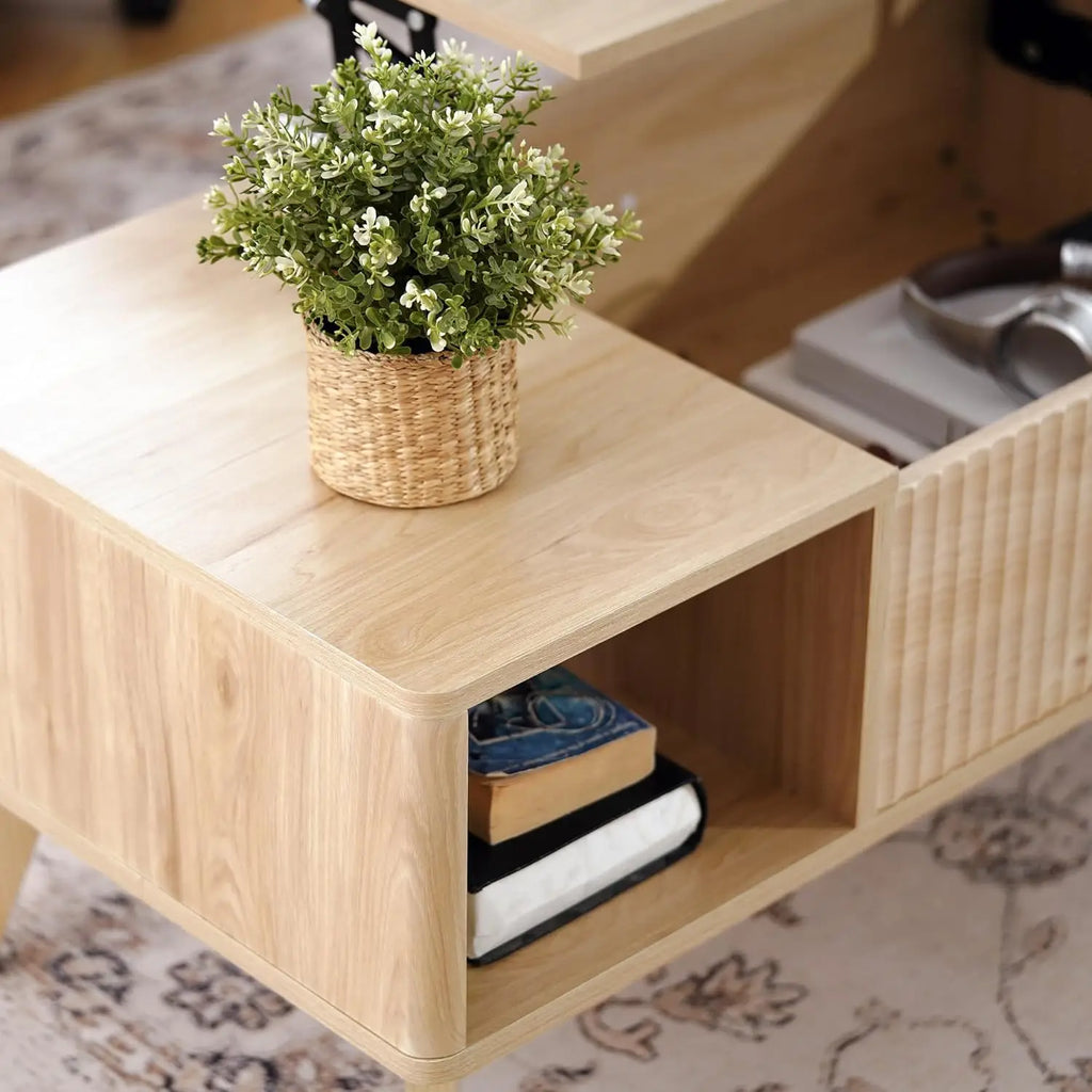 Fluted Lift Top Coffee Table with Storage, Modern Design for Living Room and Home Office
