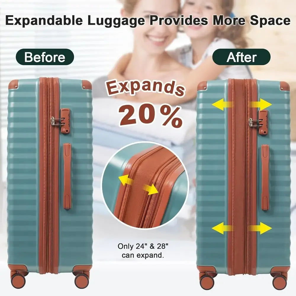 5-Piece Expandable Hardshell Suitcase Set with Spinner Wheels, Lightweight Carry-On Luggage, USB Port, and Cup Holder, 20/24/28,