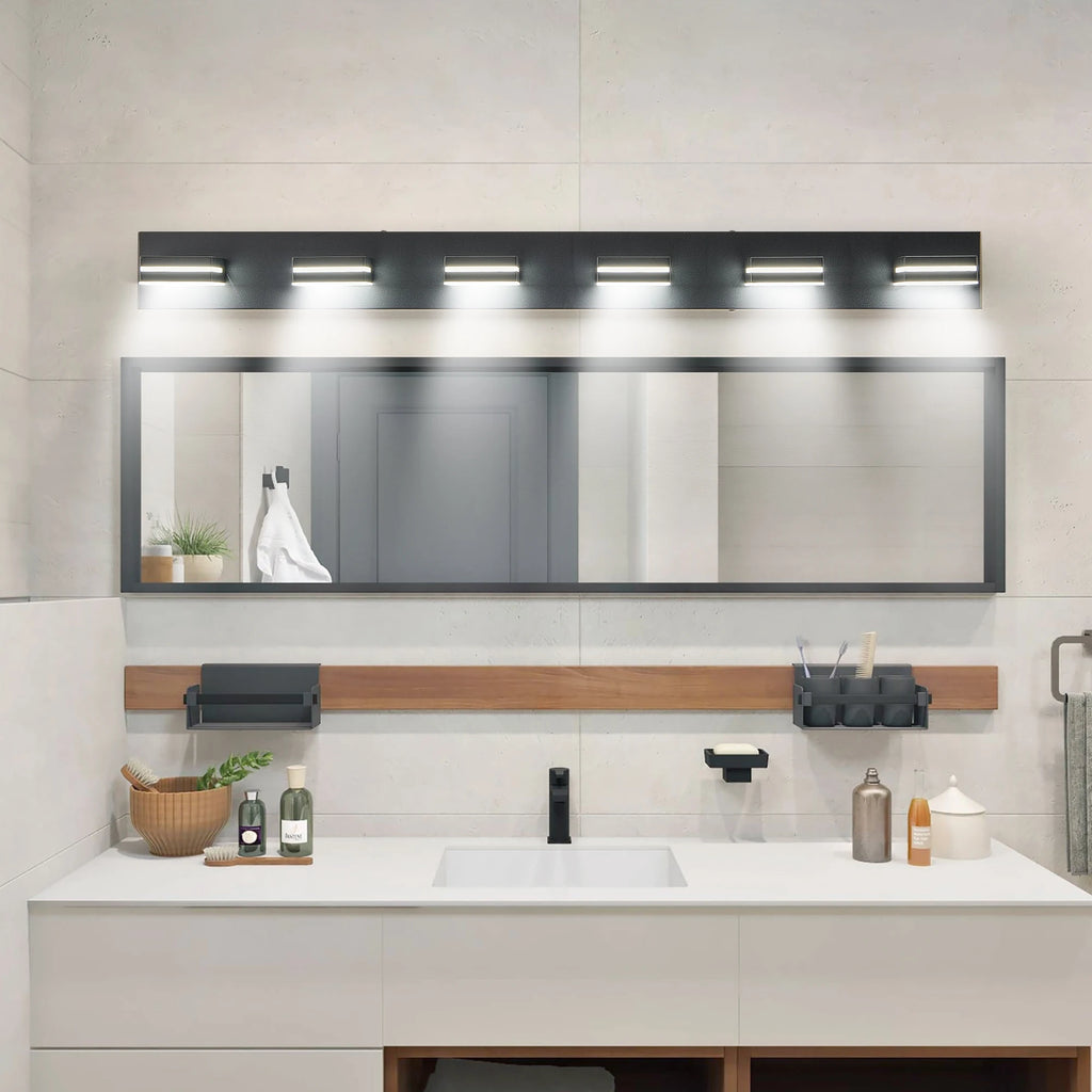 6-Lights  Modern Black LED Vanity Light, Wall Sconce for Bathroom and Mirror, Sleek Minimalist Design, Energy-Efficient