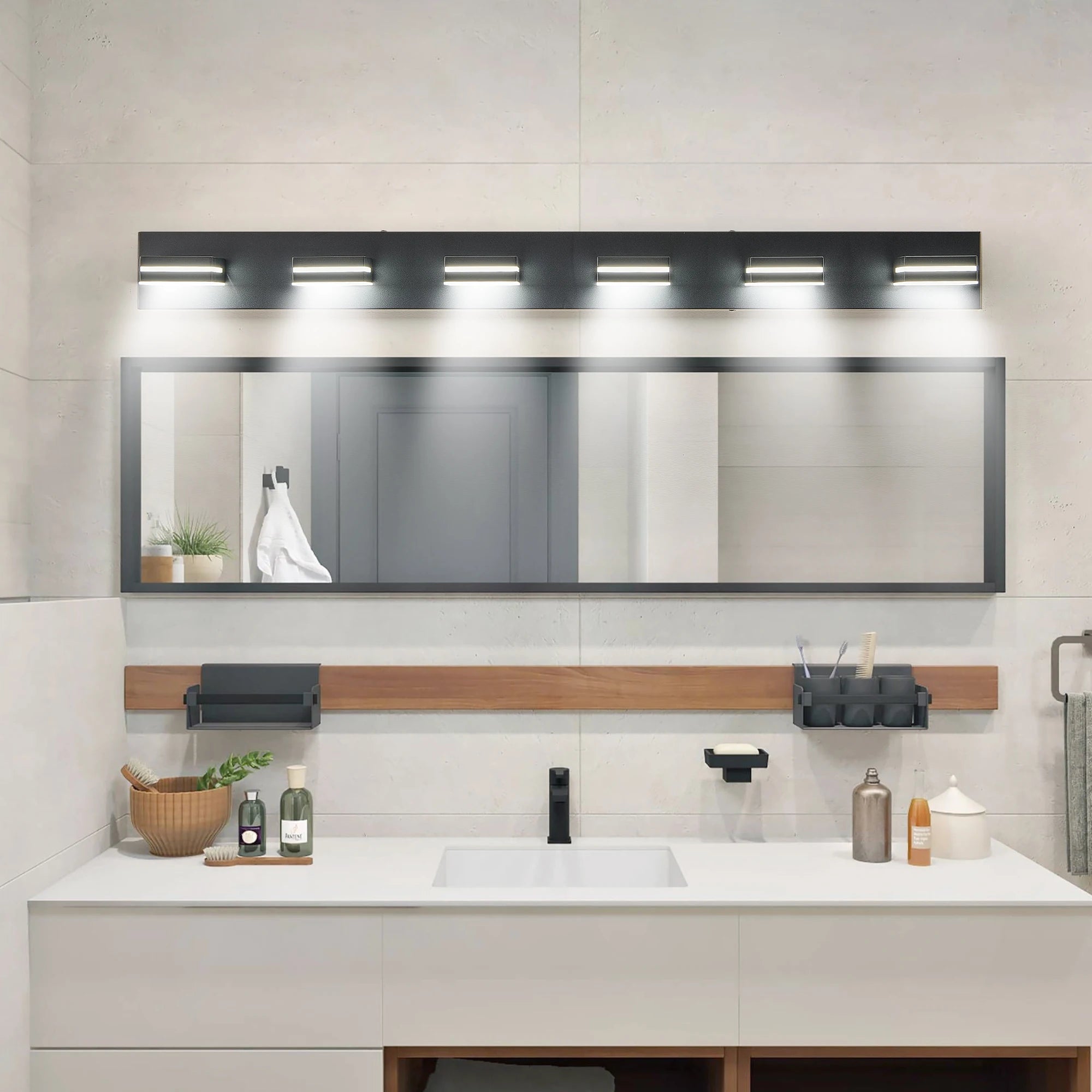 6-Lights  Modern Black LED Vanity Light, Wall Sconce for Bathroom and Mirror, Sleek Minimalist Design, Energy-Efficient