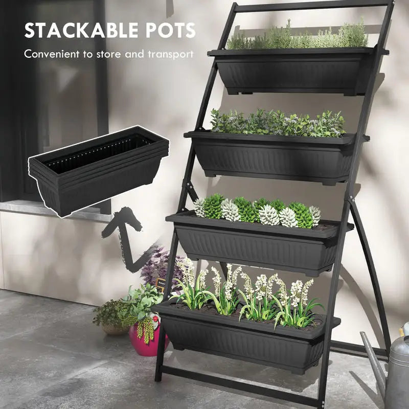 4-Tier Vertical Raised Garden Planter with 4 Boxes, Outdoor Plant Stand Grow Container for Vegetable & Flowers, Black