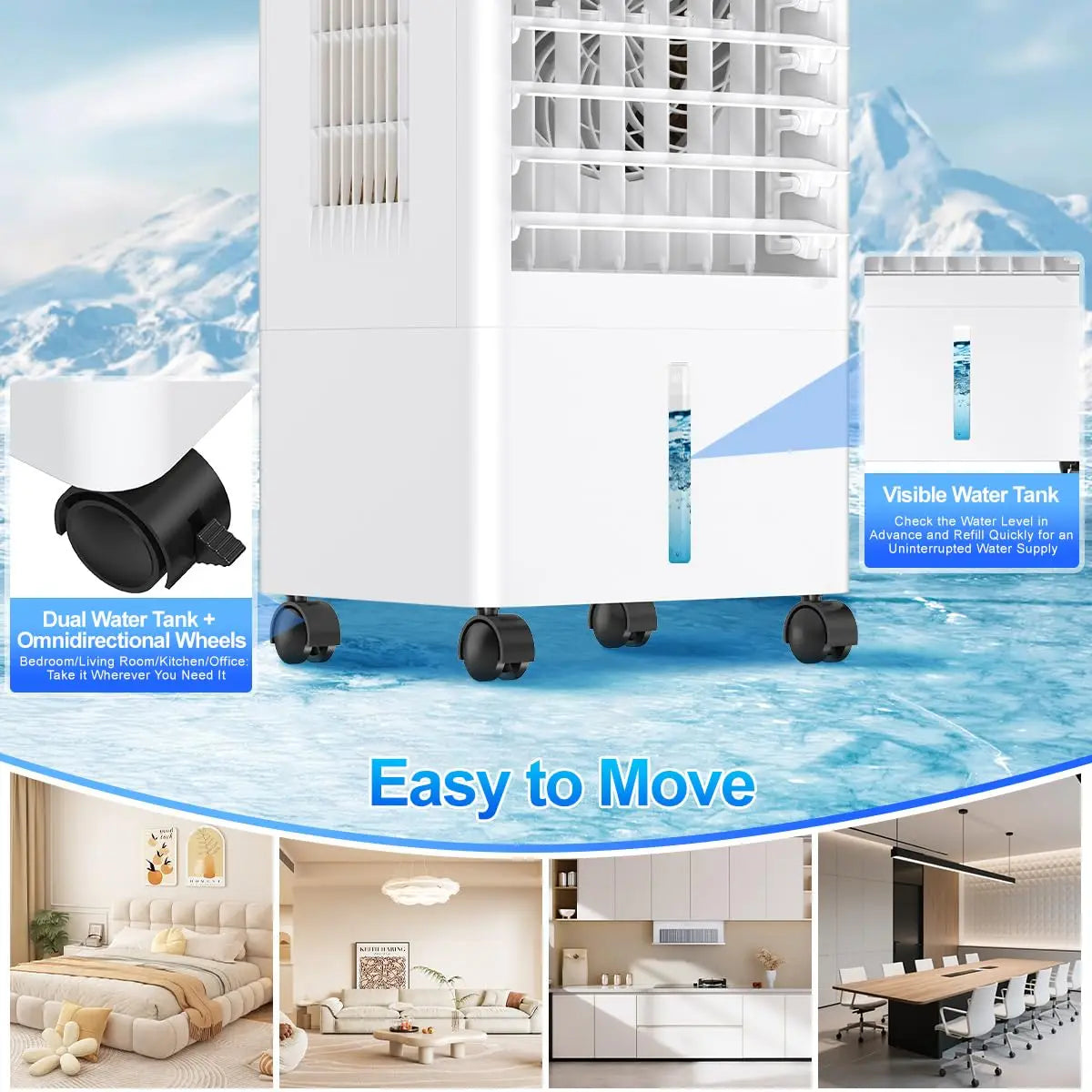 Portable Air Conditioner — 3-in-1 Evaporative Air Cooler (3 Modes, 3 Fan Speeds), 8-Liter Large-Capacity Water Tank