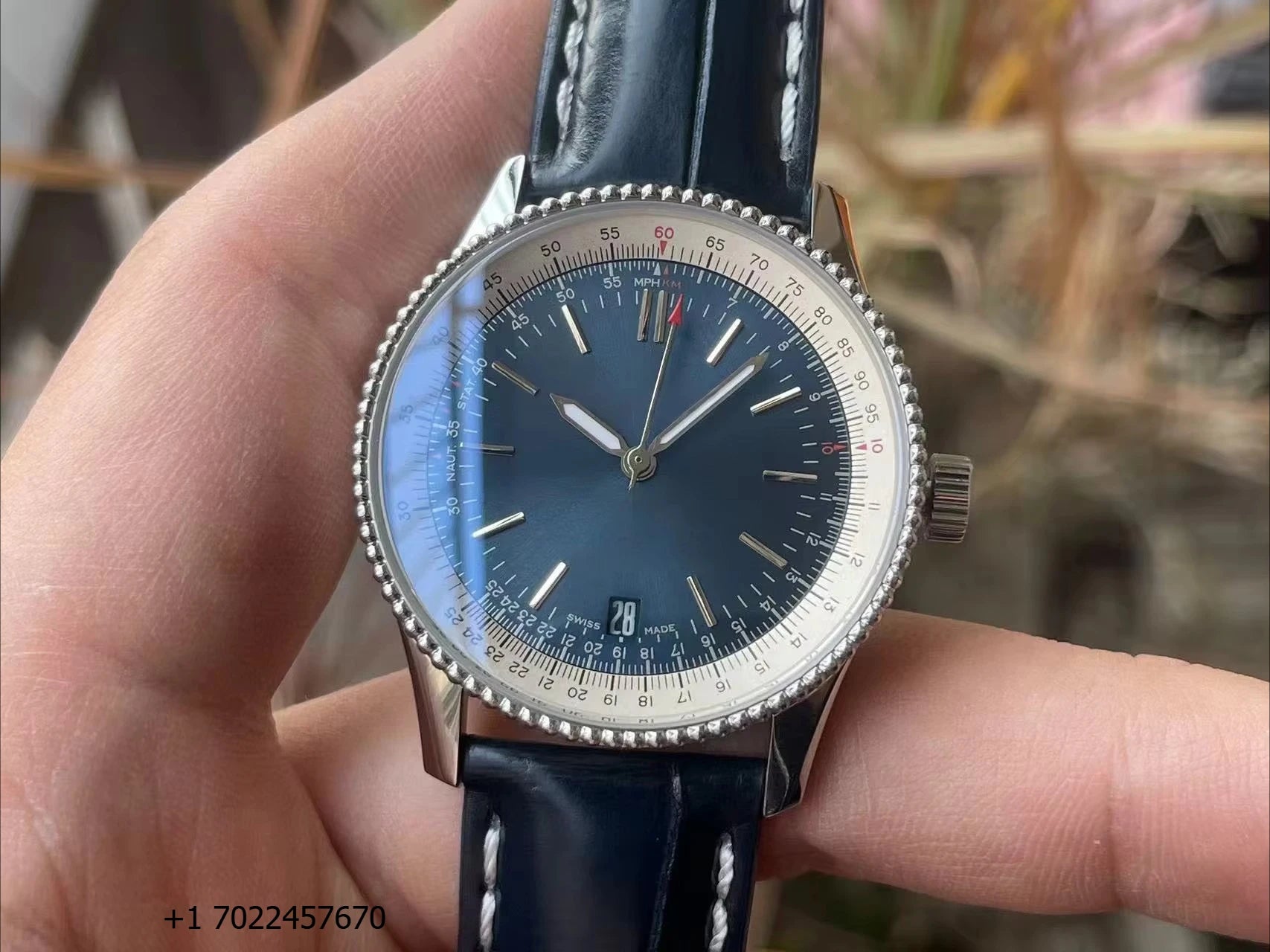 Fashionable, Modern and Luxurious Business Dark Blue Dial Sapphire Crystal Chronograph Date Automatic Mechanical Watch for Men