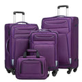 Luggage 4 Piece Set Suitcase Spinner TSA Lock Softshell Lightweight Purple Silver