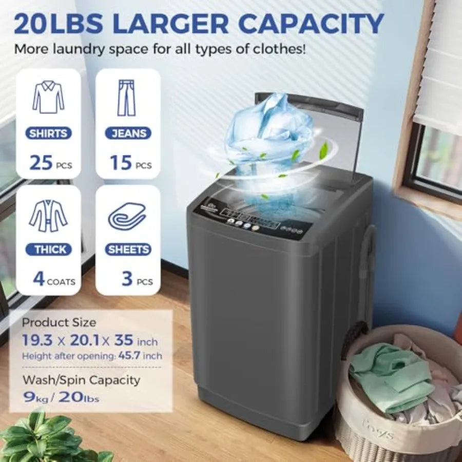 Portable Washing Machine 20Lbs Ccity Full-Automatic Washer and Dryer Combo with 10 Programs 8 Water Levels Compact Laundry Mach