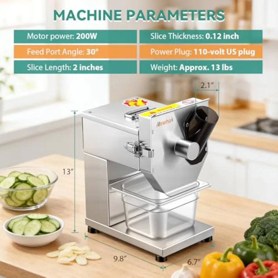 Commercial 3mm Sausage Garlic Slicer 200W Electric Ham Slicing Machine with Automatic Feed Stainless Steel Meat Vegetable Cutte
