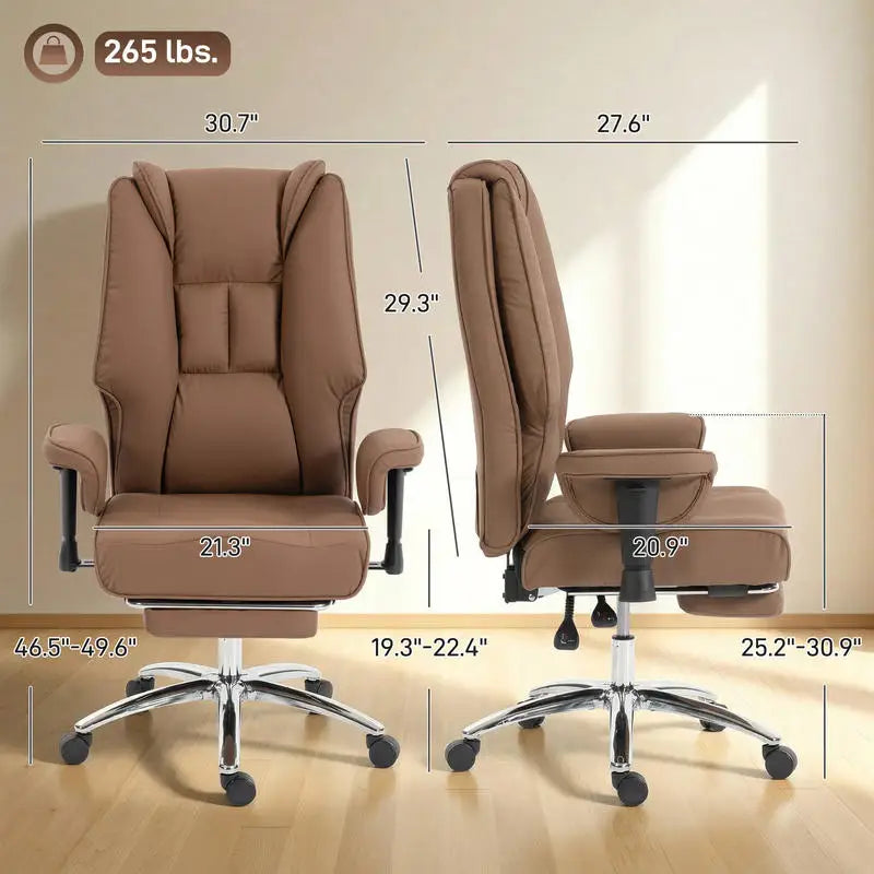 Ergonomic Office Chair, High Back Reclining Desk Chair with Adjustable Armrests, Pet Friendly Faux Leather, Brown