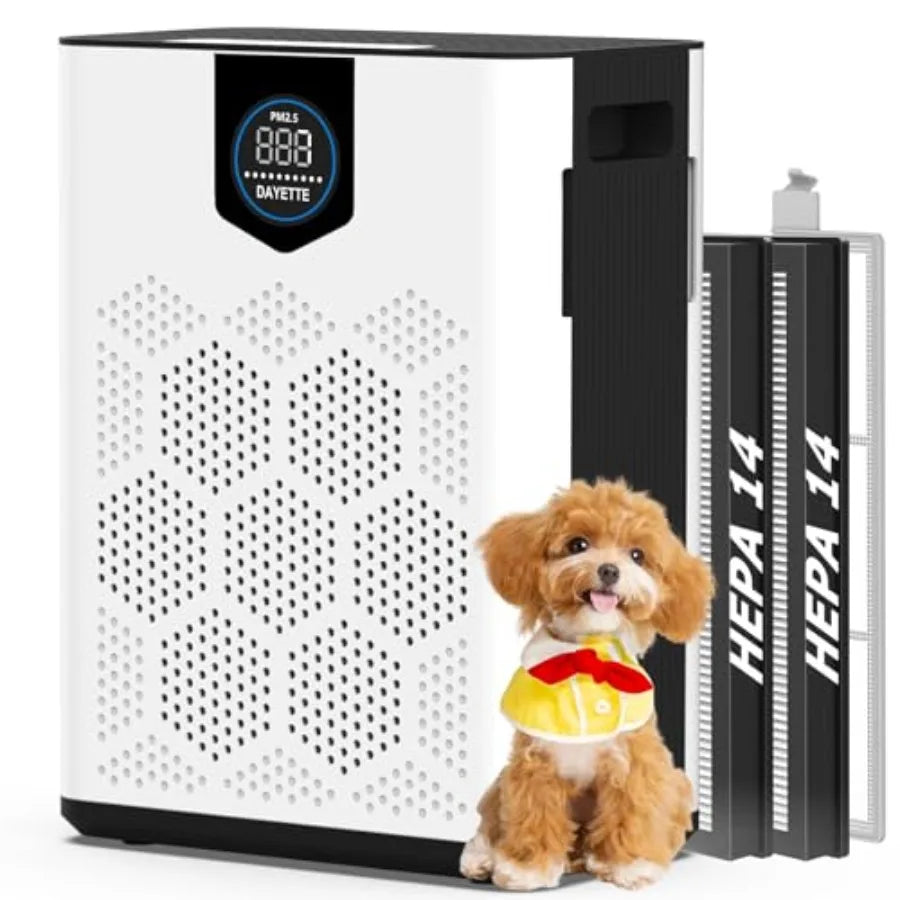 Air Purifier for Large Home Room up to 3000 Ft with HEPA 14 Filter and Washable Prefilter White for Smoke Dust Pets Hair Odor F