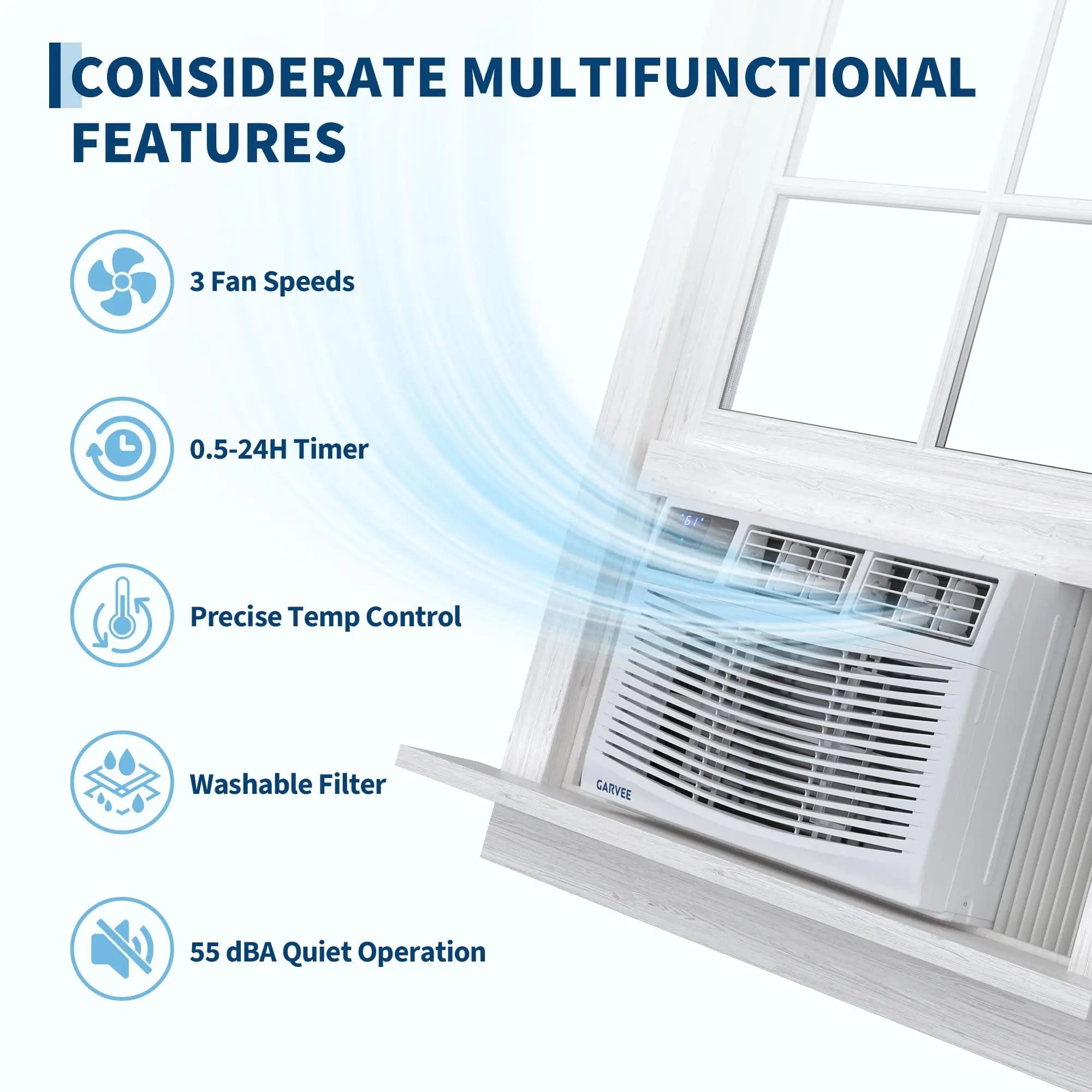 12000 BTU Window Air Conditioner Cools 550 Sq Ft, Quiet AC Unit With Remote, Auto-Cool & Energy Saving For Bedroom Office