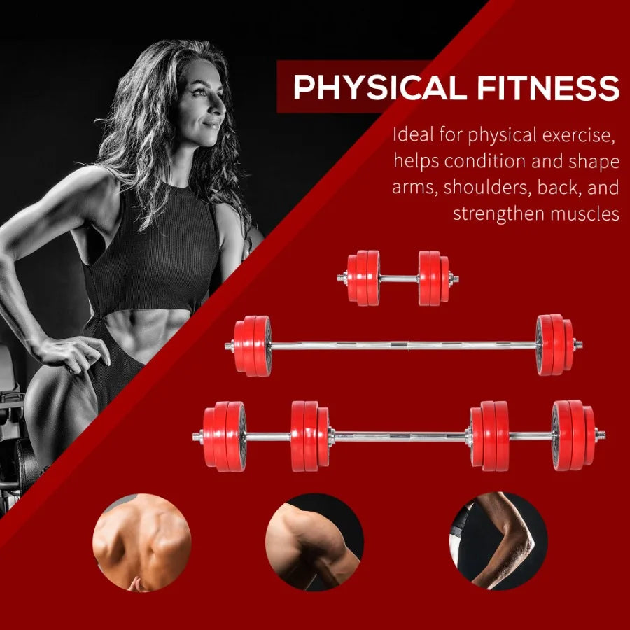 66lbs Dumbbell and Barbell Adjustable Set Two-In-One Strength Muscle Exercise Fitness Plate Bar Clamp Rod for Home Gym