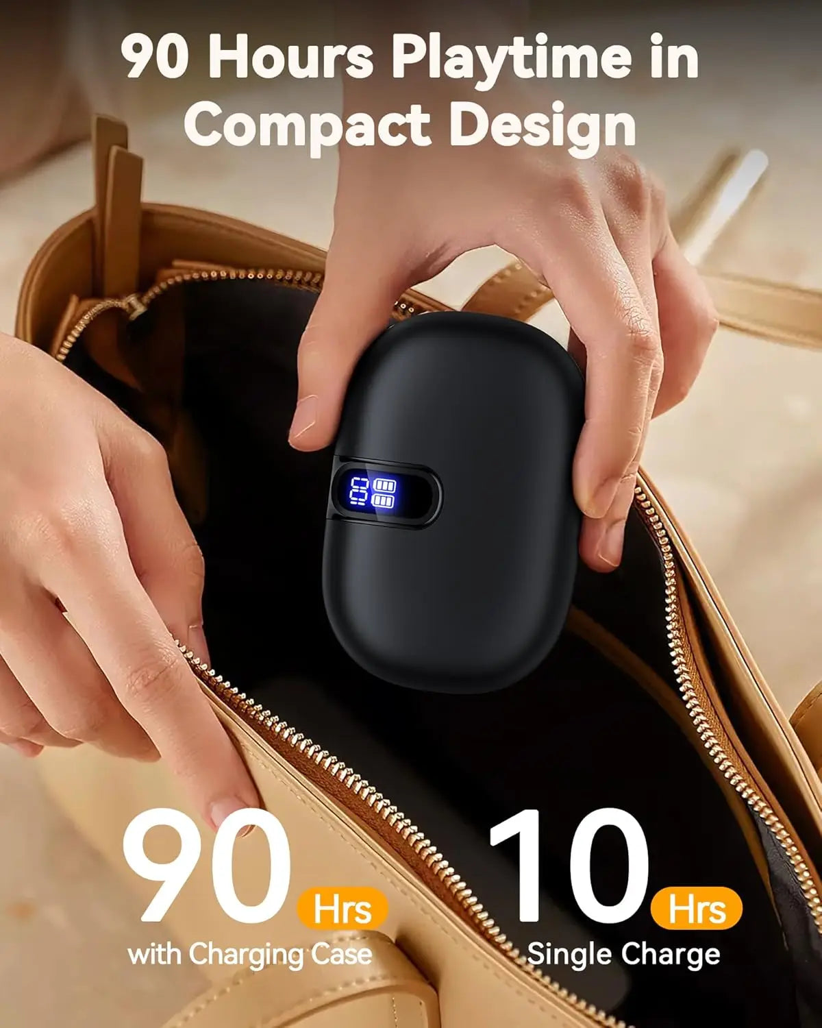 AI Translation Earbuds Real Time 164 Languages Translator 90H Playtime Bluetooth LED Display for Travel Business Learning Black