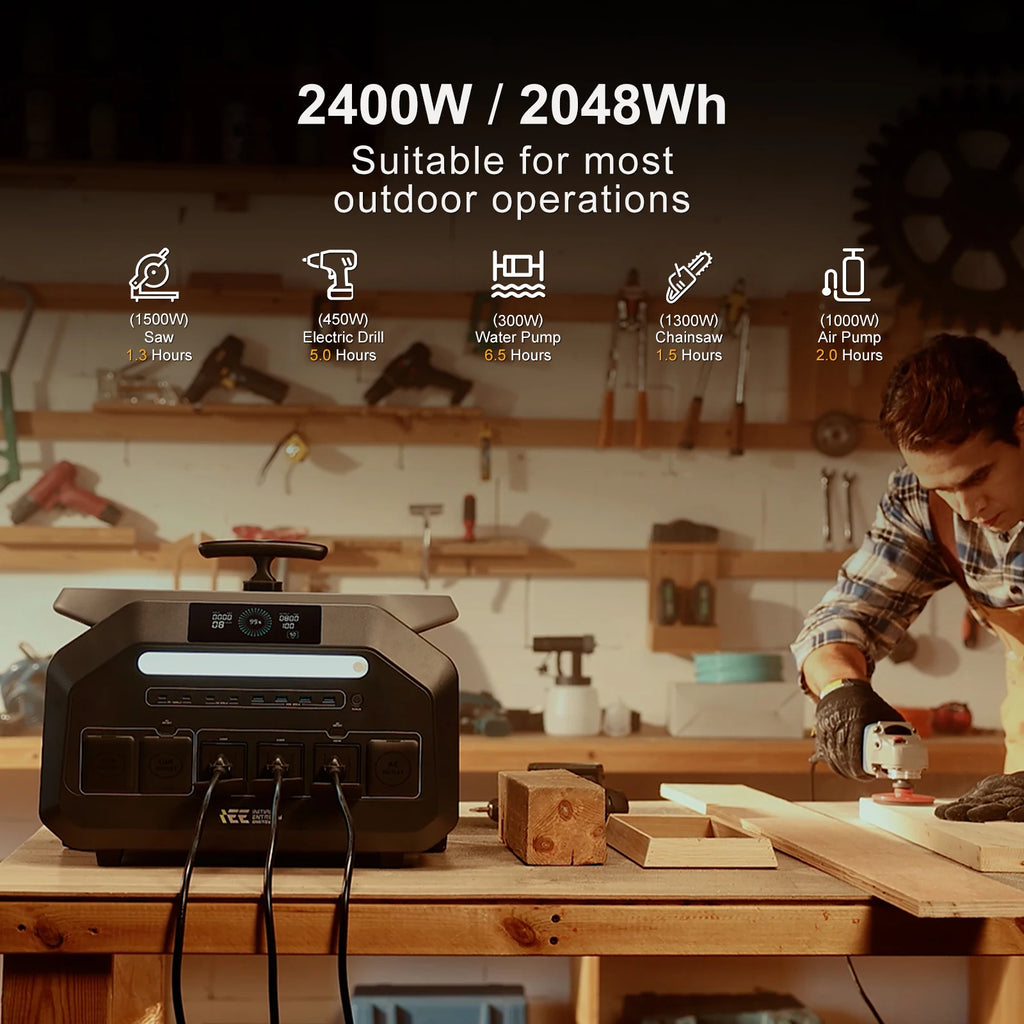 IEE P2400 Portable Power Station with 500W Solar Panel 2400W Solar Generator Power Storage 2048Wh LiFePO4 With 5000W Peak US AC
