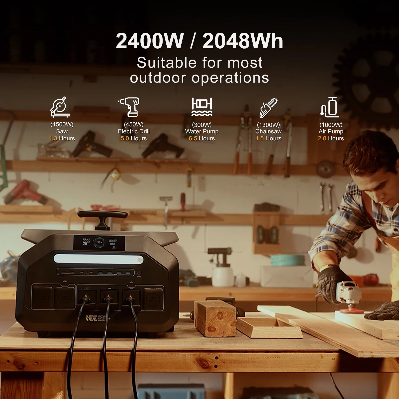 IEE P2400 Portable Power Station with 500W Solar Panel 2400W Solar Generator Power Storage 2048Wh LiFePO4 With 5000W Peak US AC
