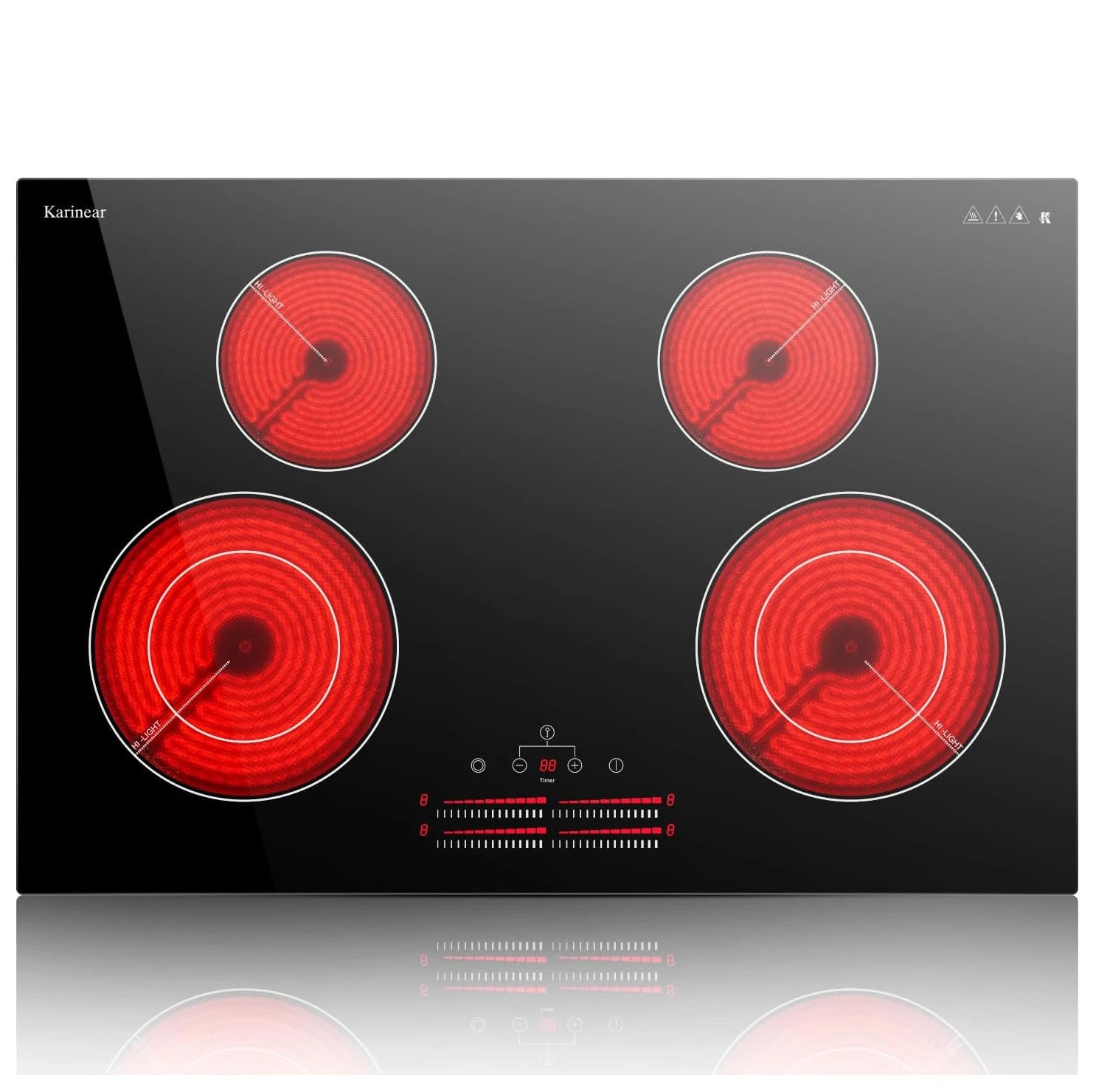 Karinear 4 Burner Electric Ceramic Cooktop 30 Inch, 220-240V, 30 Inch Built-in Install, 7100W, Slide Control, Oval Zone(No Plug)
