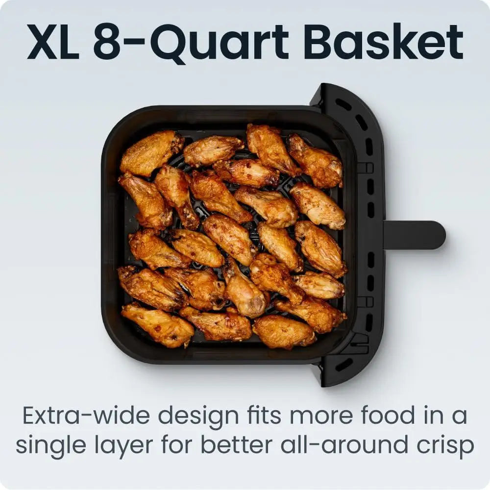 7-in-1 8 Qt Air Fryer with 450°F Max Temp, Turbo Heat Technology, Even Cooking, Bake, Broil, Dehydrate, Viewing Window, Nonstick